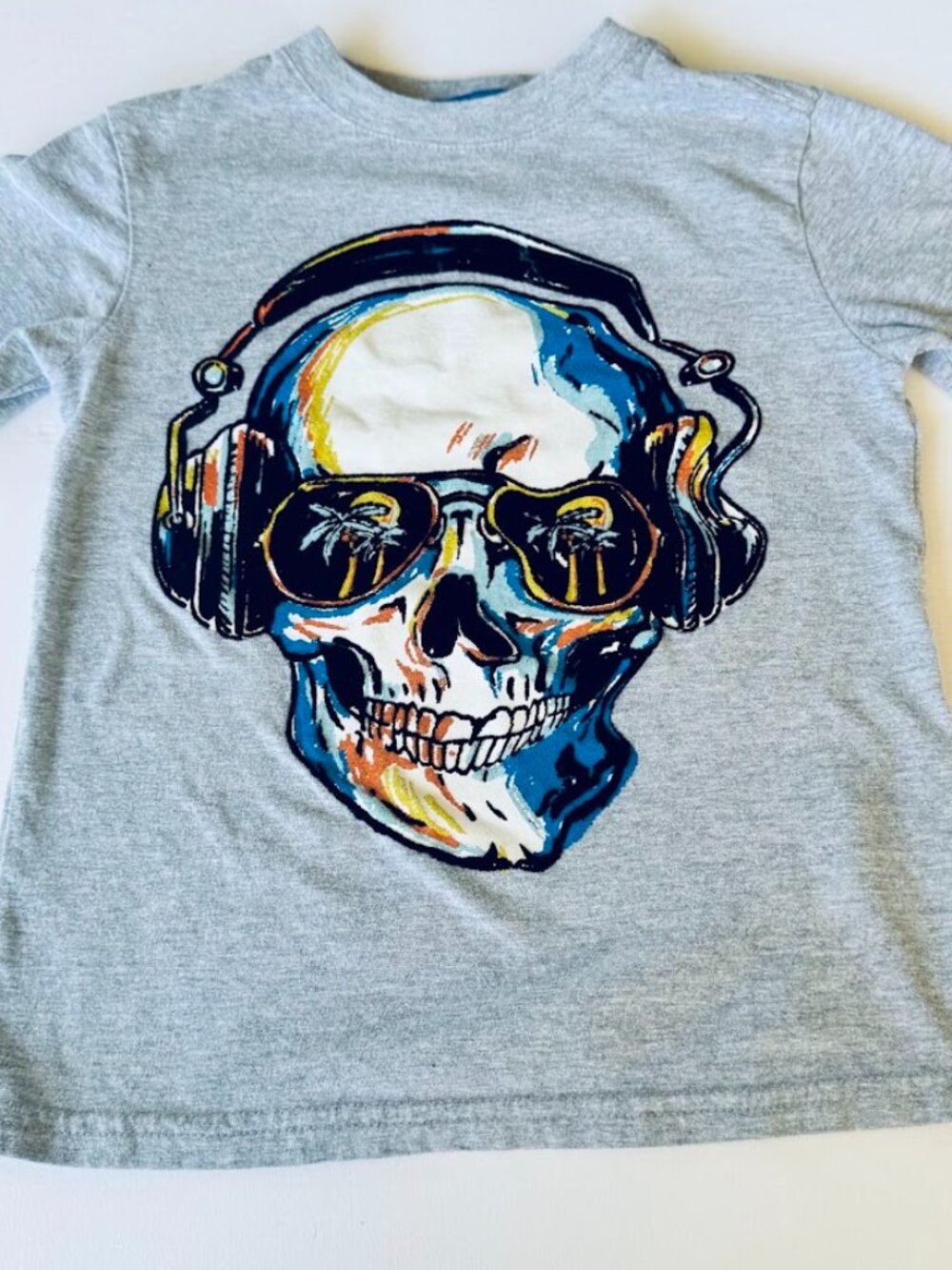Wonder Nation Toddler Boy's Skull with Headphones Grey T Shirt XS 4-5